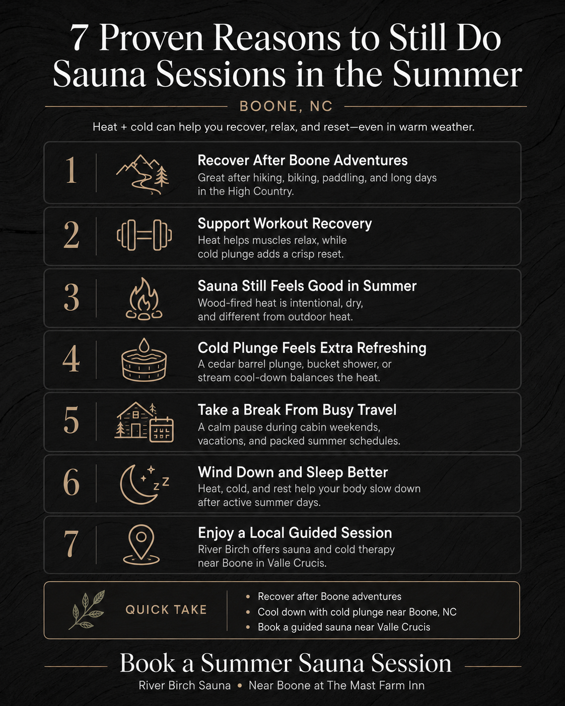 7 Proven Reasons You Should Still Do Sauna Sessions in the Summer in Boone, NC Infographic | River Birch Sauna