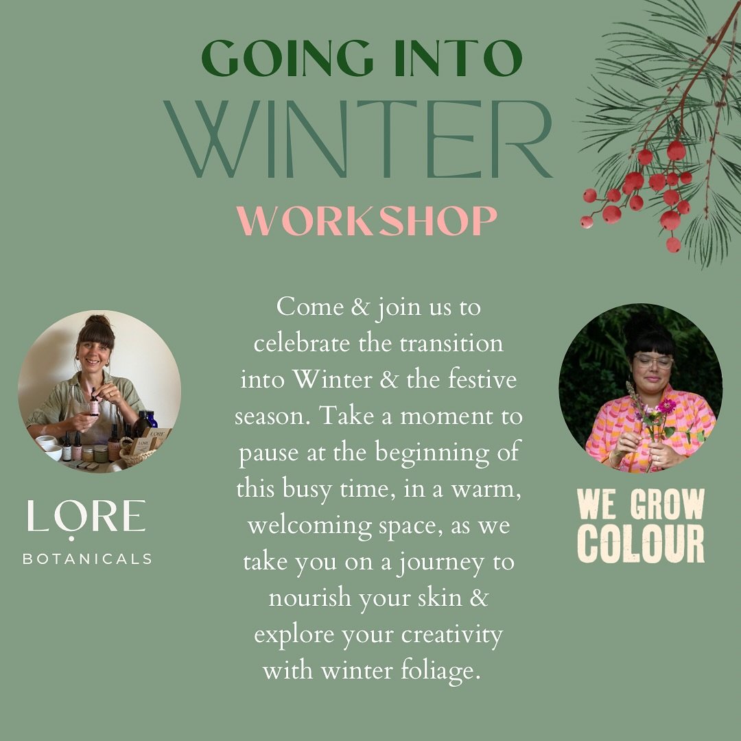 Hello beautiful people, 

We are so happy to be bringing you the second in our series of Seasonal workshops with Charli @lore.botanicals at the beautiful @highgrangewellbeing 

&ldquo;Going into Winter&rdquo; 

Join Sarah &amp; Charli as we enter the