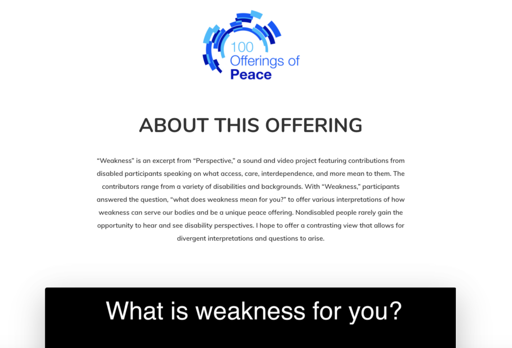 The Peace Studio’s 100 Offerings of Peace