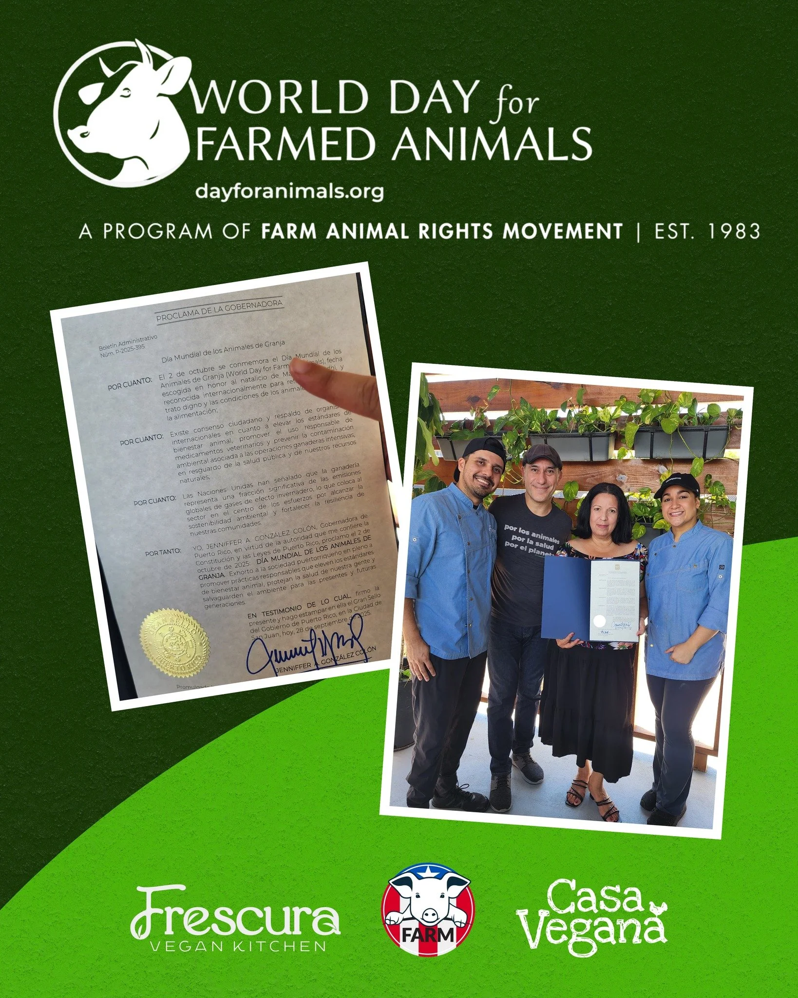 ✨🌱🇵🇷 Hoy Puerto Rico da un paso importante hacia la compasi&oacute;n.

Este 2 de octubre, nuestro archipi&eacute;lago se une al reconocimiento internacional del D&iacute;a Mundial de los Animales de Granja, proclamado oficialmente por la Gobernado