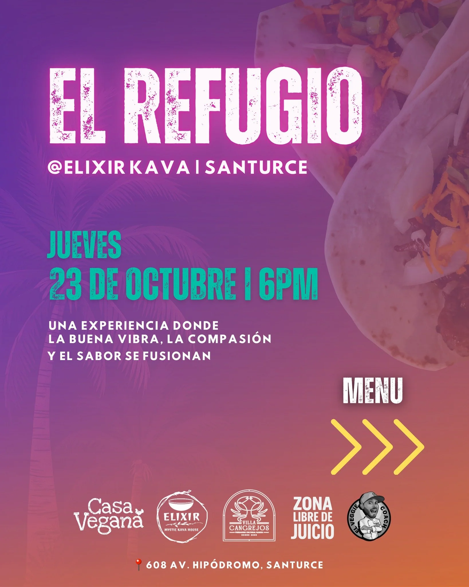 ✨🌴 &iexcl;El Refugio regresa este jueves 23 de octubre! 🌿💚
Ven a disfrutar de una noche donde la buena vibra, la compasi&oacute;n y el sabor se fusionan en un espacio libre de juicio.

Esta edici&oacute;n contar&aacute; con un men&uacute; especial