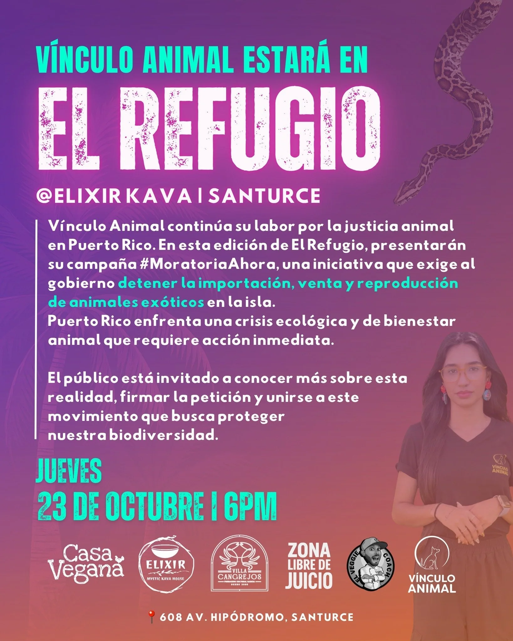 🐾💚 &iexcl;V&iacute;nculo Animal estar&aacute; presente en El Refugio este jueves, 23 de octubre!

En esta edici&oacute;n estar&aacute;n compartiendo su campa&ntilde;a #MoratoriaAhora, una iniciativa que busca detener la importaci&oacute;n, venta y 