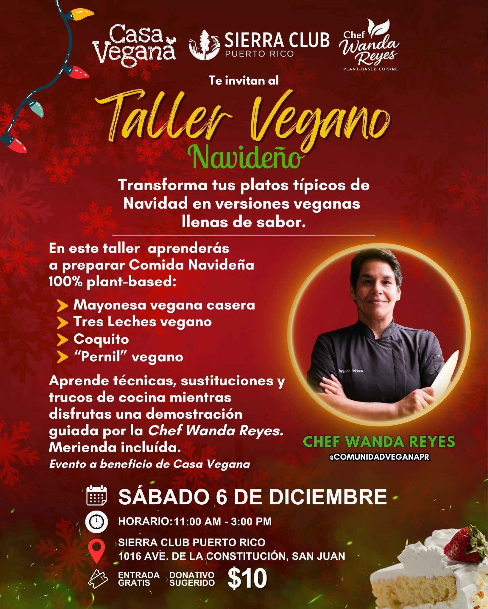 🎄✨ &iexcl;Regresa nuestro Taller de Cocina Vegana Navide&ntilde;a! ✨🎄
De la mano de la Chef Wanda Reyes, aprende a transformar los cl&aacute;sicos de la Navidad boricua en versiones 100% plant-based, deliciosas y llenas de sabor. 🌱
En este taller 
