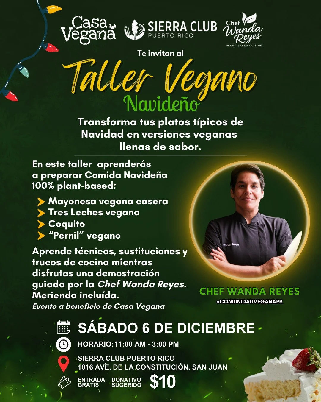 🎄✨ &iexcl;ESTE S&Aacute;BADO! Taller de Cocina Vegana Navide&ntilde;a con la Chef Wanda Reyes ✨🎄
Los espacios se est&aacute;n llenando y este es el &uacute;ltimo taller navide&ntilde;o del a&ntilde;o &mdash; no te quedes fuera. 🌱🔥
Aprende a prepa