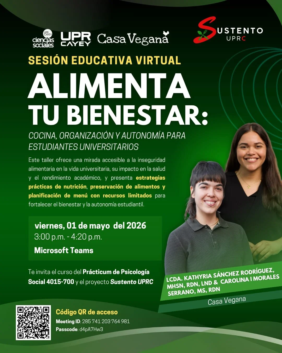 🌱✨ &iquest;Eres estudiante universitario y quieres aprender a alimentarte mejor con poco tiempo y presupuesto?
Te invitamos a nuestra Sesi&oacute;n Educativa Virtual: Alimenta Tu Bienestar 🥗📚

Una conversaci&oacute;n pr&aacute;ctica sobre c&oacute