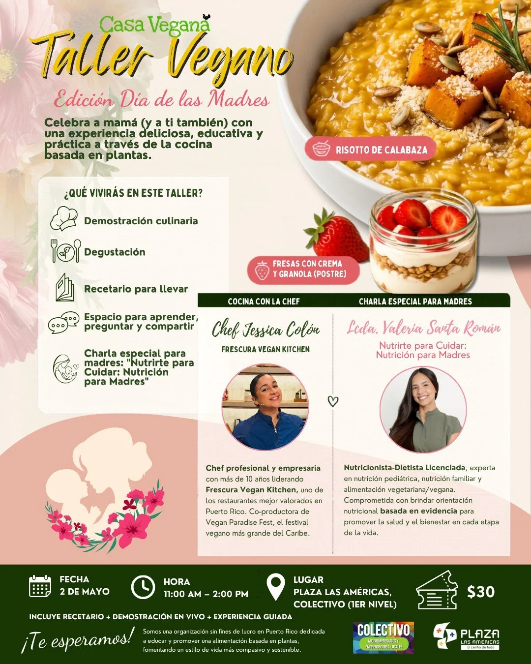 🌸✨ &iexcl;MA&Ntilde;ANA es el Taller Vegano: Edici&oacute;n D&iacute;a de las Madres! ✨🌸
Si estabas esperando una se&ntilde;al&hellip; aqu&iacute; est&aacute;. 👀
Por solo $30 recibes una experiencia completa en Plaza Las Am&eacute;ricas que incluy