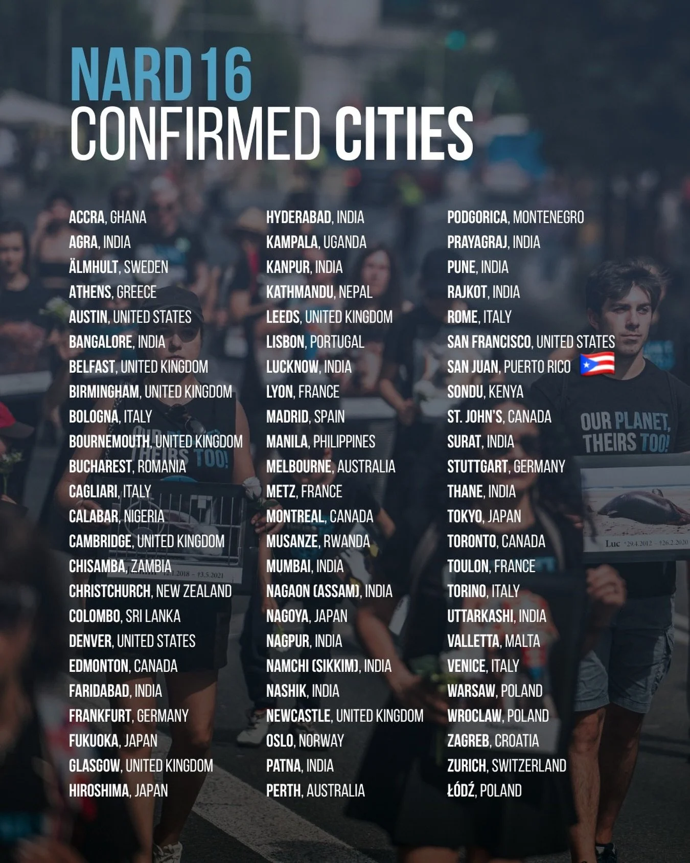 🌍🐾 NARD 16 ya est&aacute; tomando forma alrededor del mundo.

M&aacute;s de 50 ciudades ya confirmaron su participaci&oacute;n en el D&iacute;a Nacional de los Derechos de los Animales 2026&hellip; y nuevamente, Puerto Rico ser&aacute; parte de est