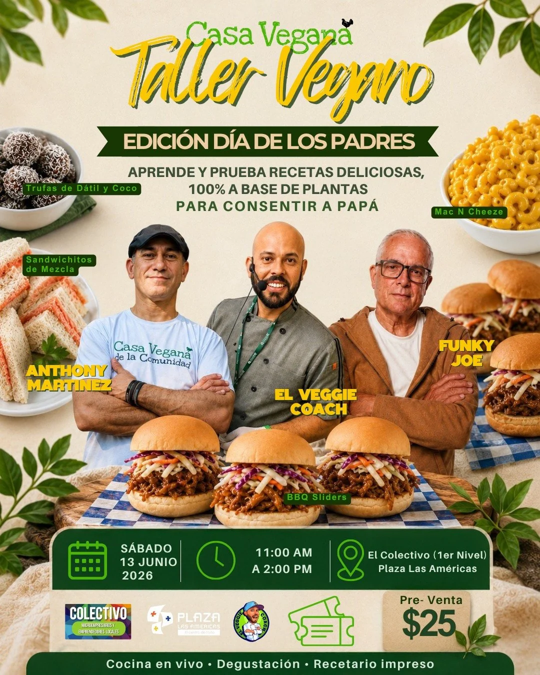 🔥👨&zwj;🍳 &iexcl;LLEGA EL TALLER VEGANO &ndash; EDICI&Oacute;N D&Iacute;A DE LOS PADRES! 🌱
Una experiencia llena de sabor, comunidad y comida brutalmente deliciosa para celebrar a pap&aacute;&hellip; &iexcl;100% a base de plantas! 💚
Acomp&aacute;