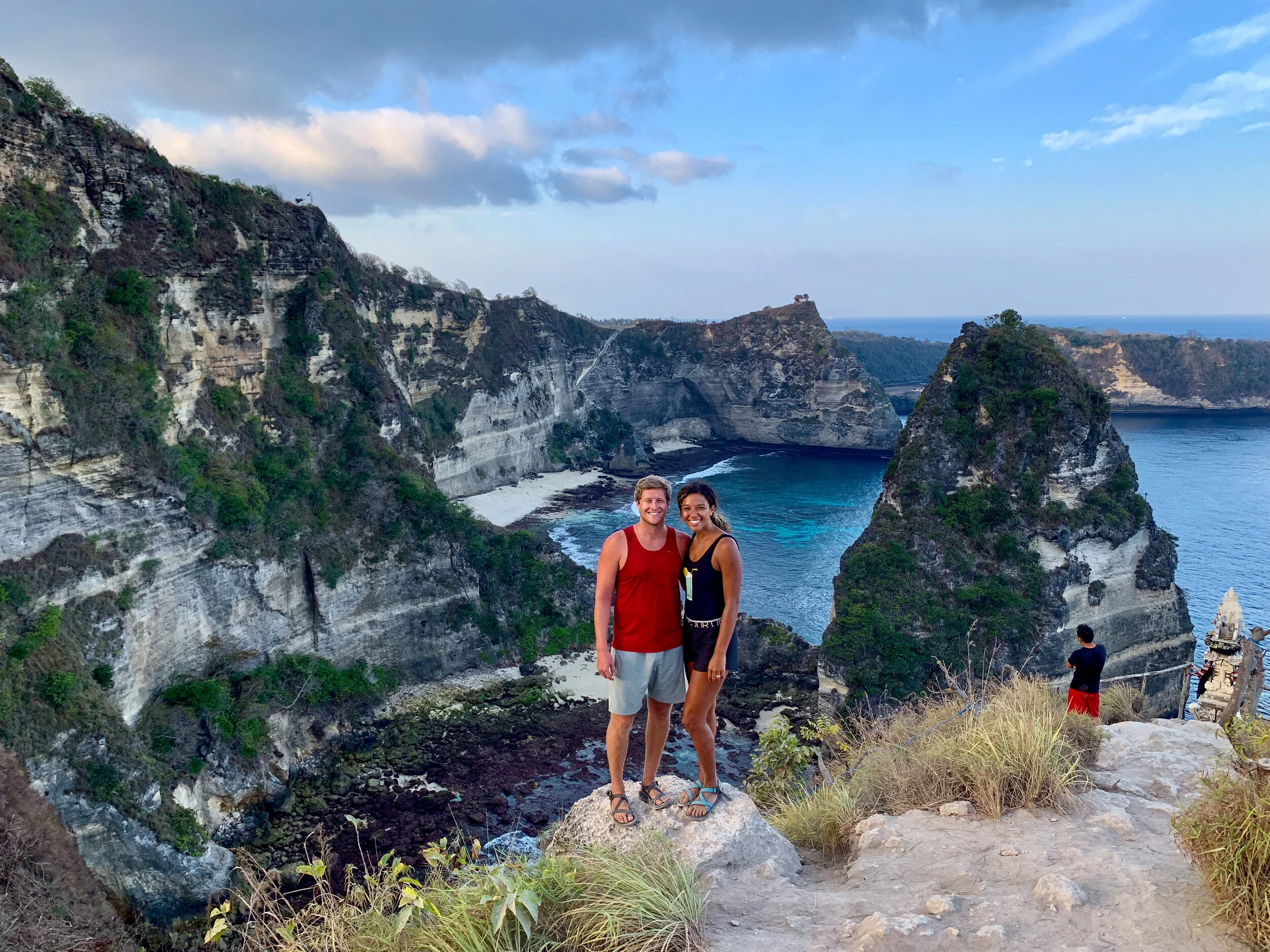 Checking out the views on Nusa Penida Island on our nine-week honeymoon made possible by the travel physical therapy life.