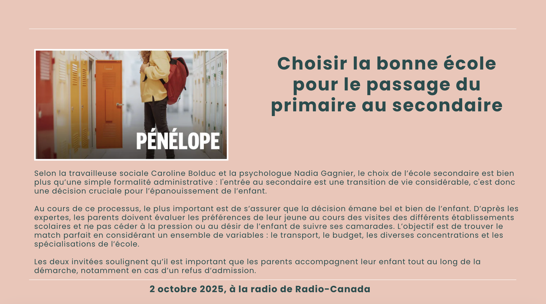 Choisir la bonne école pour le passage du primaire au secondaire