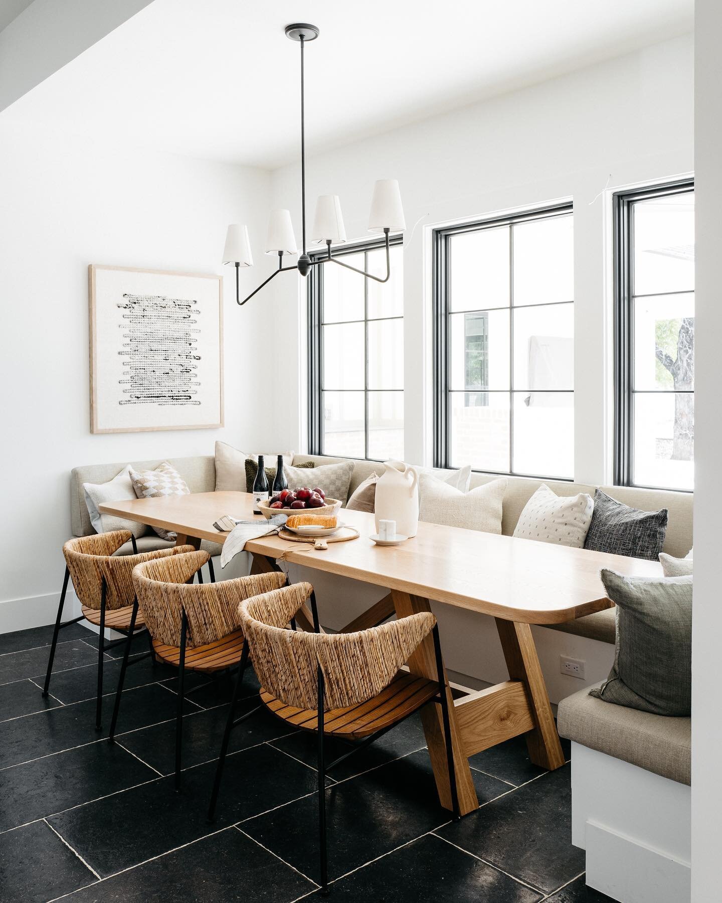 Our &lsquo;PARALLAX&rsquo; trestle base dining table in solid white oak looking cozy in its new breakfast nook. (100&rdquo;L x 42&rdquo;W x 31&rdquo;H)

In collaboration with @thelifestyledco + @misskylieray, photos courtesy @thisisnickdotcom 📷