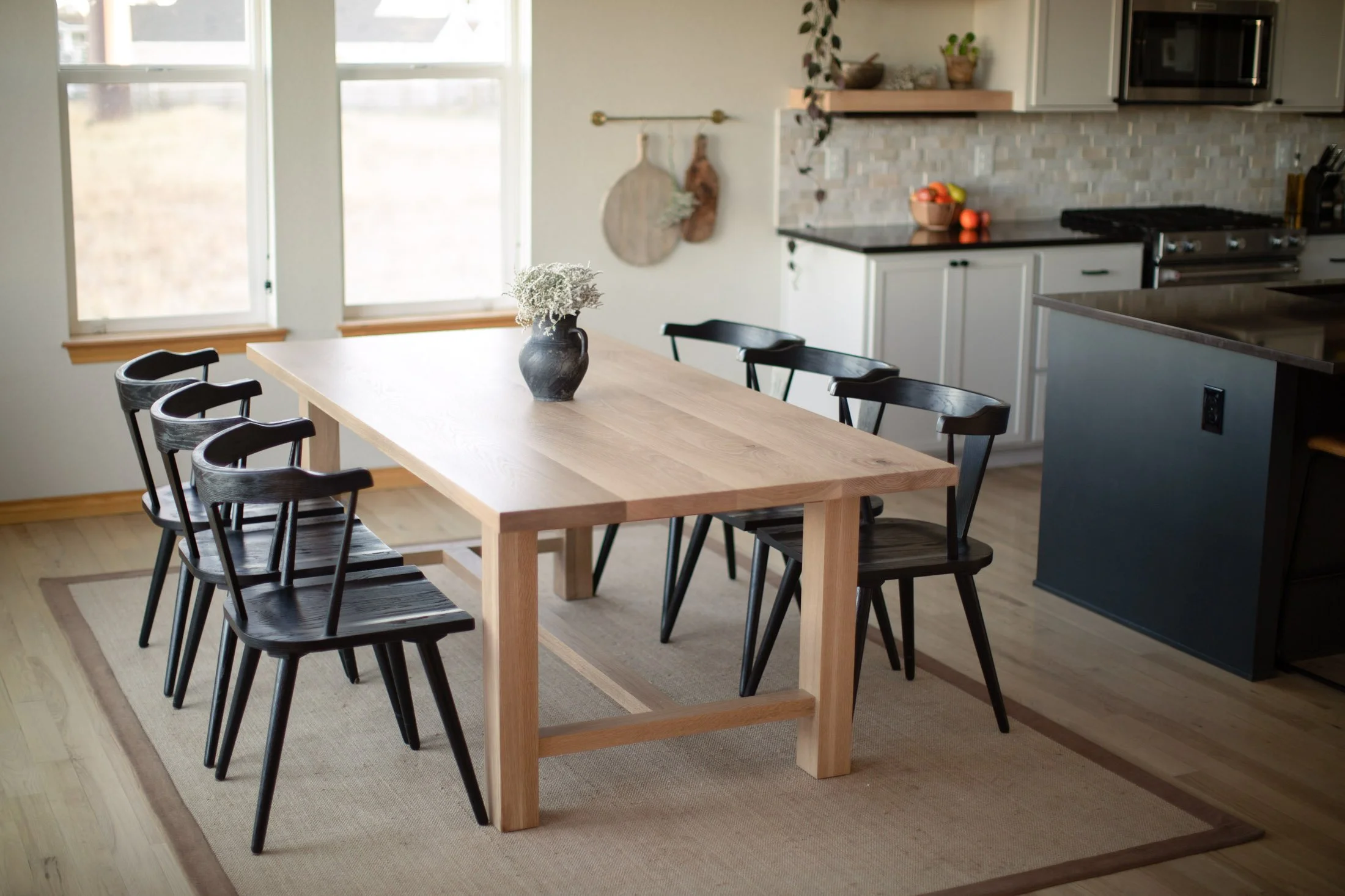 Scandinavian inspired White Oak Farm Table with H Leg runner
