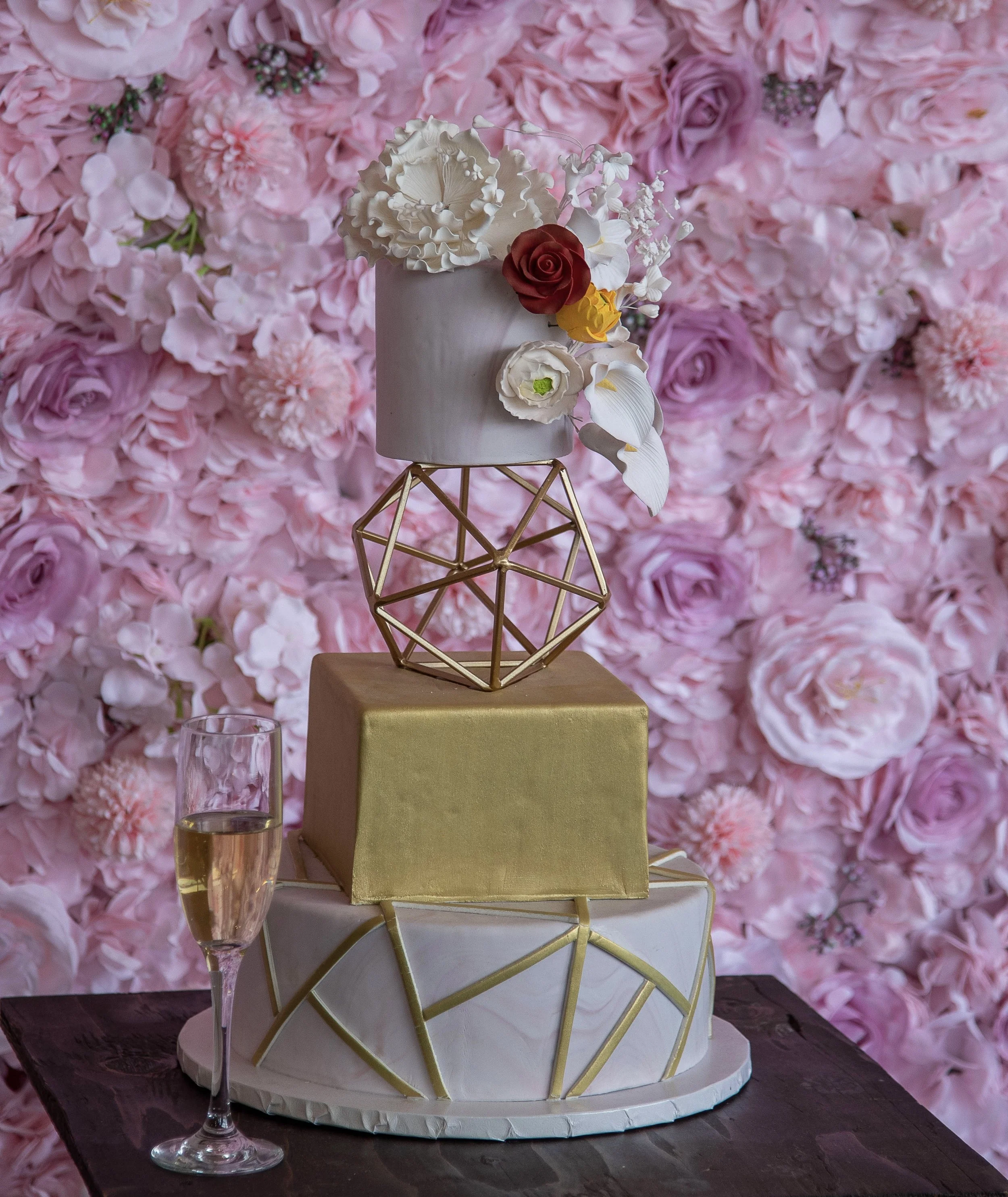 Wedding cake and dessert backdrop flower wall rental
