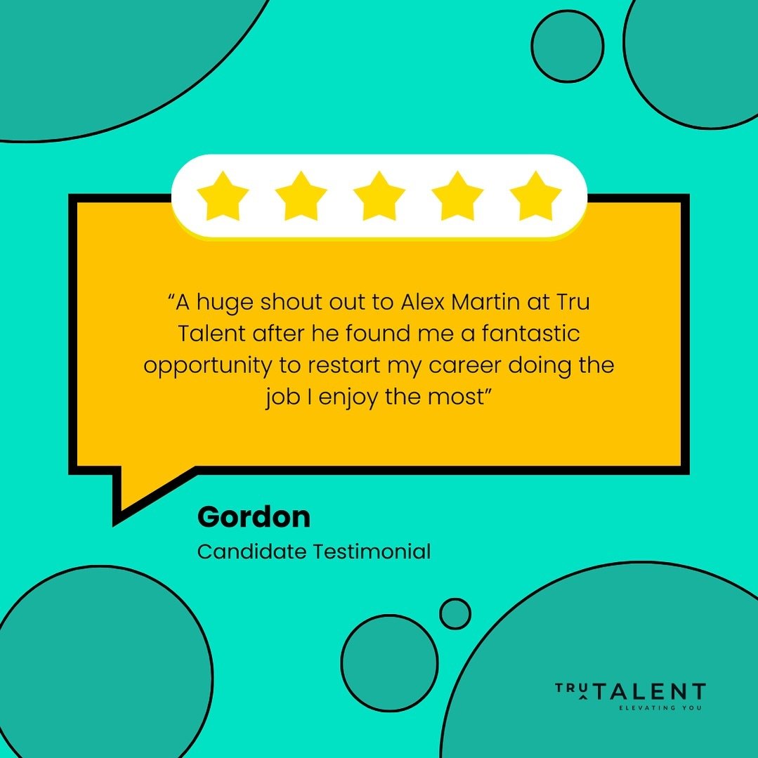 ✨ Testimonial ✨

&ldquo;A huge shout out to Alex Martin at Tru Talent after he found me a fantastic opportunity to restart my career doing the job I enjoy the most&rdquo; 

Gordon | Candidate Testimonial 

#testimonial