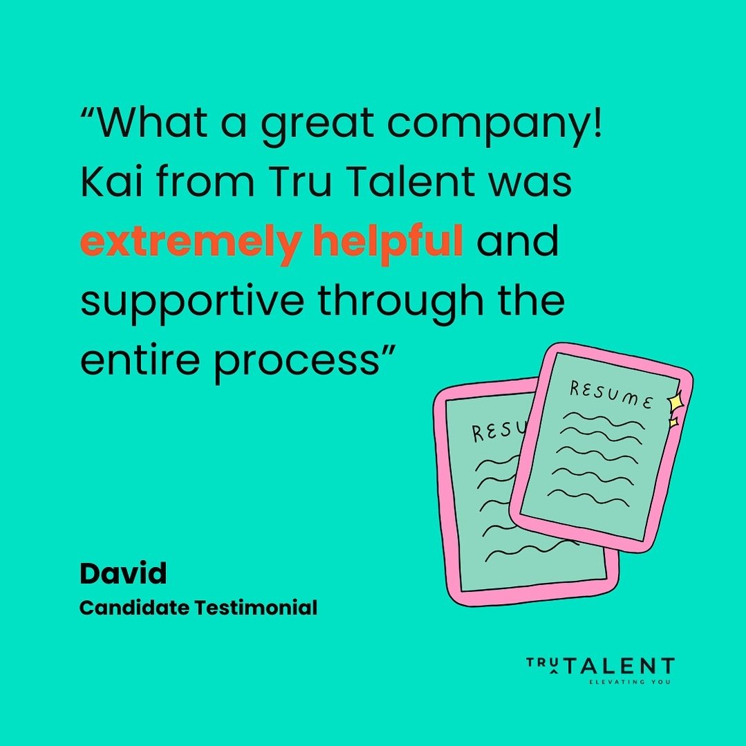 ✨ Testimonial ✨

&ldquo;What a great company! Kai from Tru Talent was extremely helpful and supportive through the entire process&quot;

David | Candidate Testimonial 

Read more of our fantastic reviews here: https://bit.ly/3OXtFad

#testimonial&quo