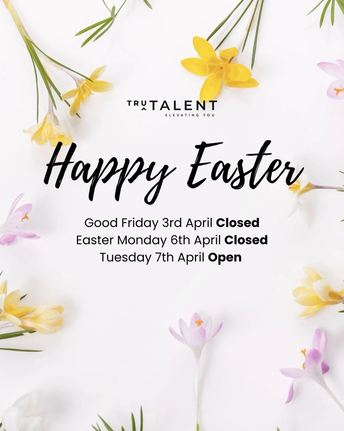 Happy Easter from the Tru Talent Team! 🌸 

As we hop into the Easter weekend, we want to take a moment to wish you and your loved ones a joyful and refreshing break. Whether you&rsquo;re relaxing with family, enjoying the sunshine, or just taking a 