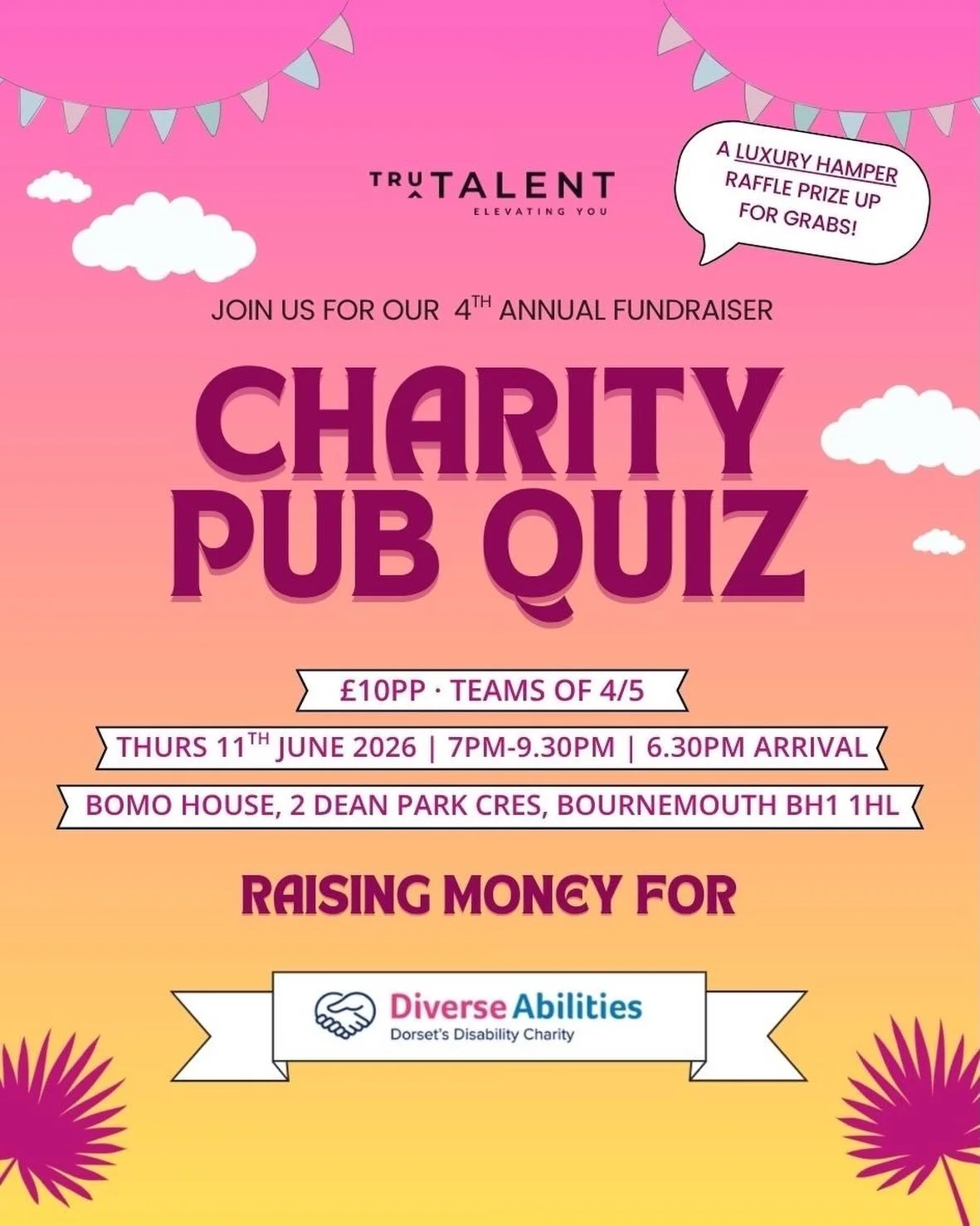 🎉 𝐓𝐫𝐮 𝐓𝐚𝐥𝐞𝐧𝐭 𝐂𝐡𝐚𝐫𝐢𝐭𝐲 𝐏𝐮𝐛 𝐐𝐮𝐢𝐳 🎉

We&rsquo;re proud to be bringing back our annual charity quiz...another great opportunity to come together and support a cause that really matters to us.

This year, we&rsquo;ll be raising mon