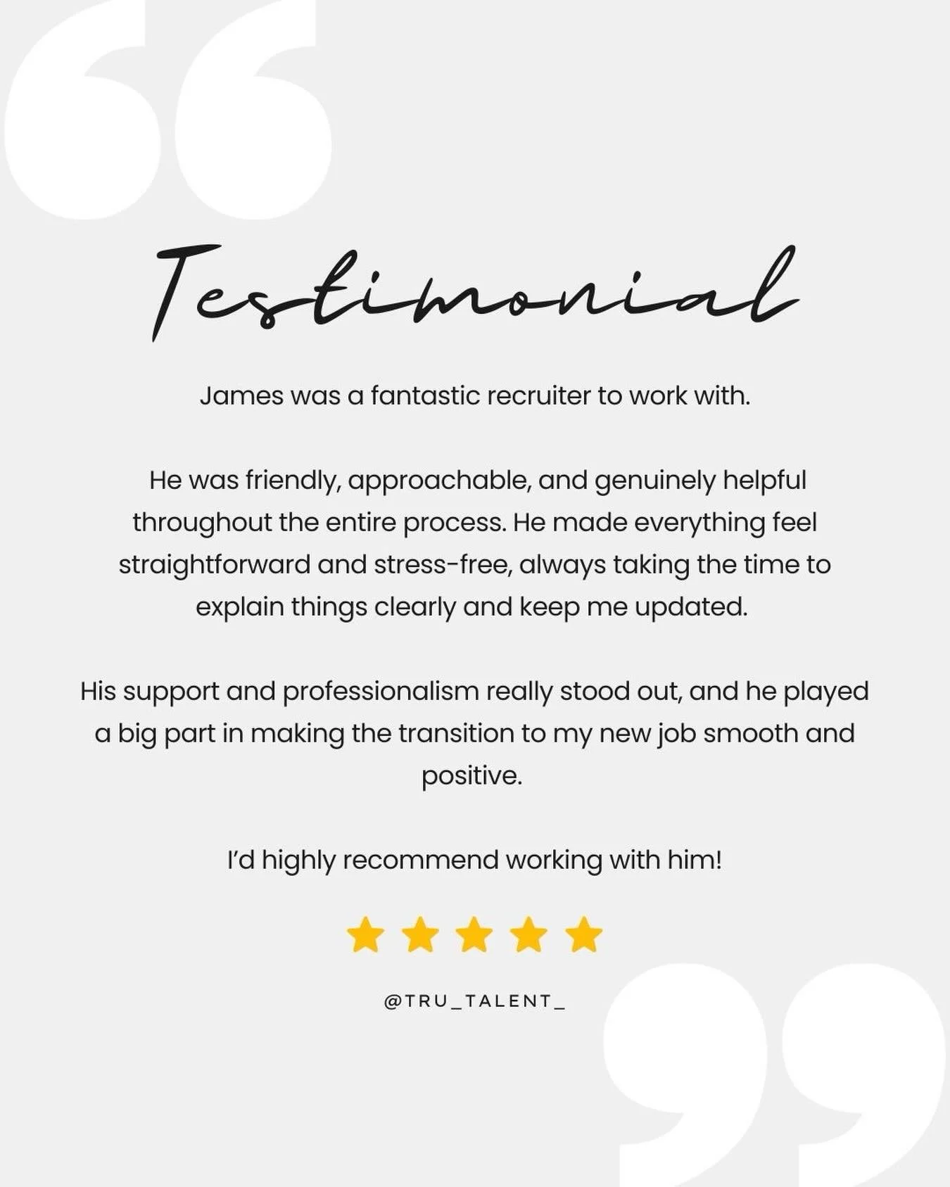 Another successful placement, another happy candidate 🙌

We&rsquo;re proud to share this kind of feedback, it reflects exactly what we aim to deliver at Tru Talent: a recruitment experience that&rsquo;s clear, supportive, and genuinely people-focuse