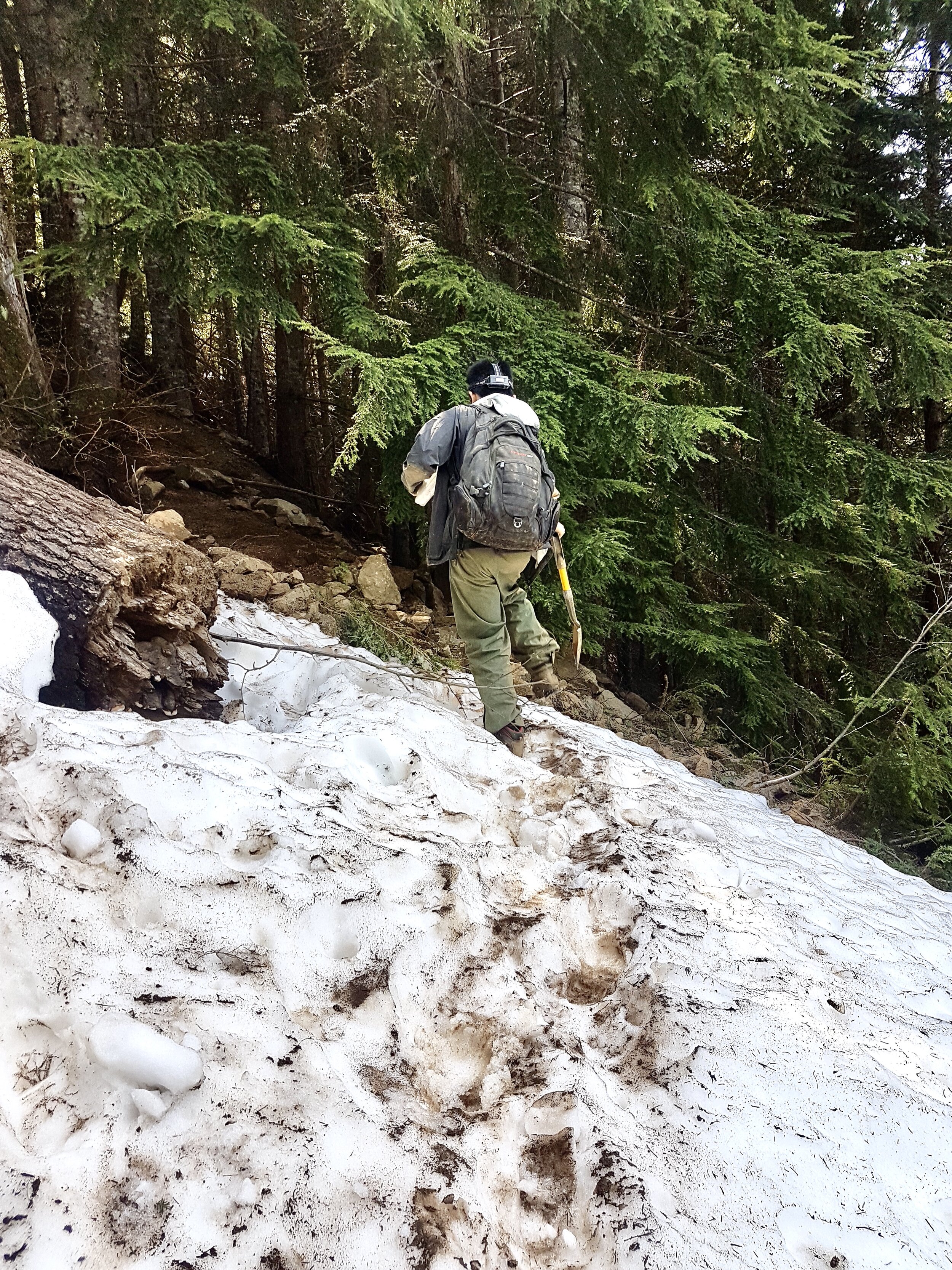 End of the day - hiking out through a few feet of snow.