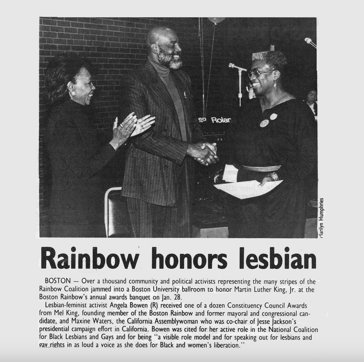 Angela Bowen honored in article, date unknown