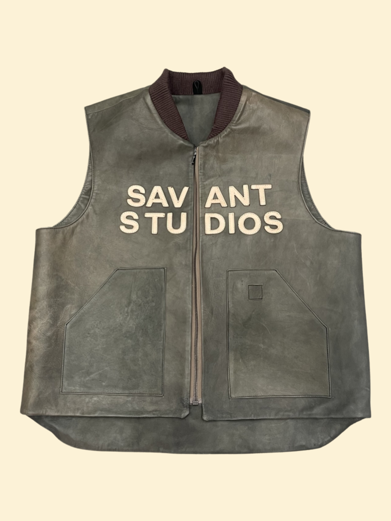 Savant Artisanal Leather Vest (Slate & Cream) — Savant Studios