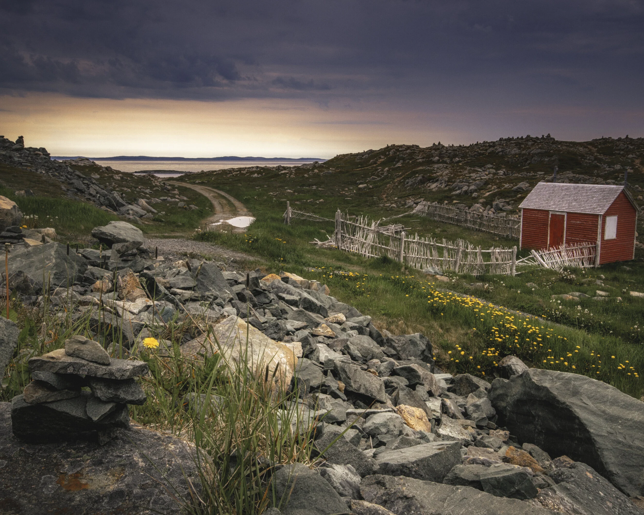 Bonavista Dusk with Red Shed and Innukshuk 2019 Final.jpg