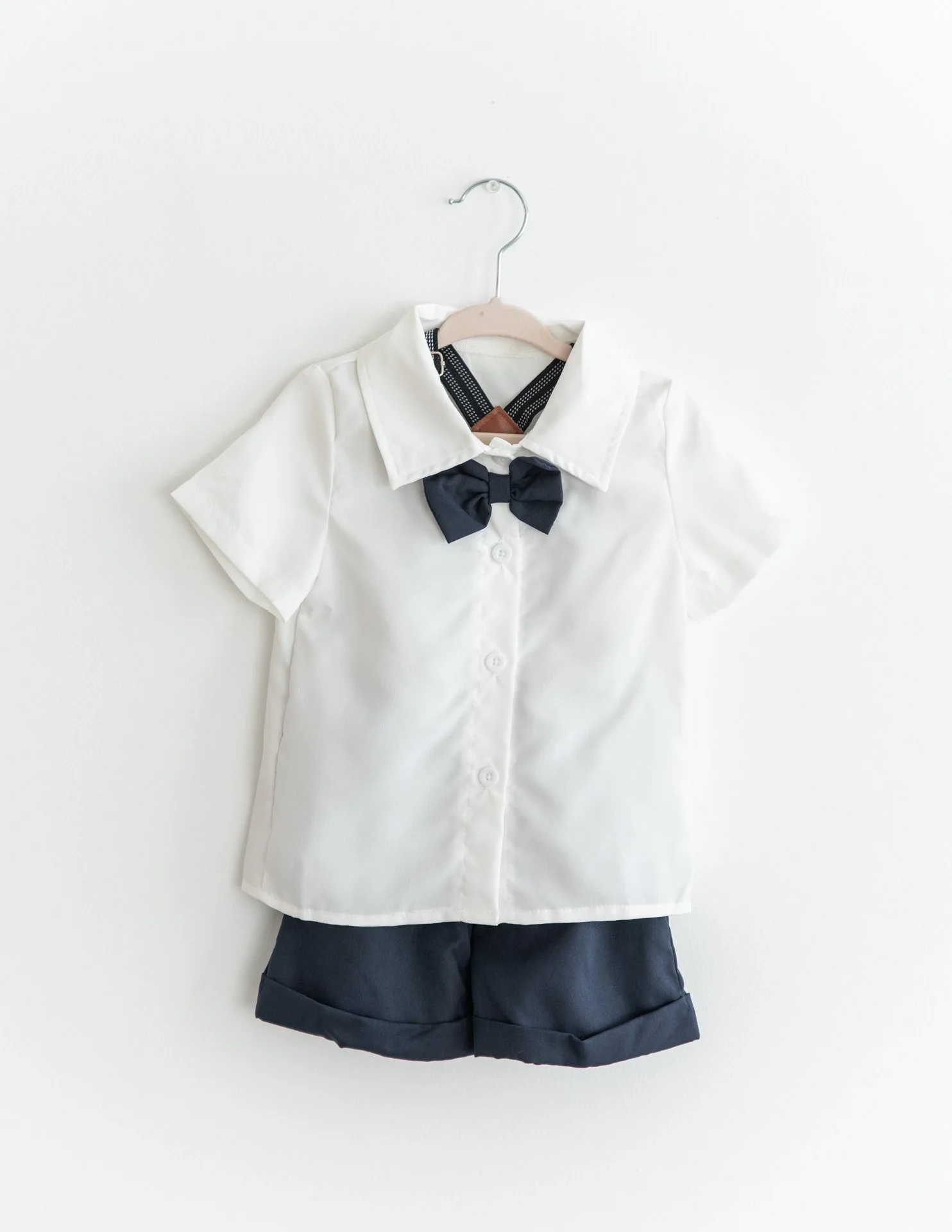 Boys Set, 12 months, navy shorts, suspenders and bowtie
