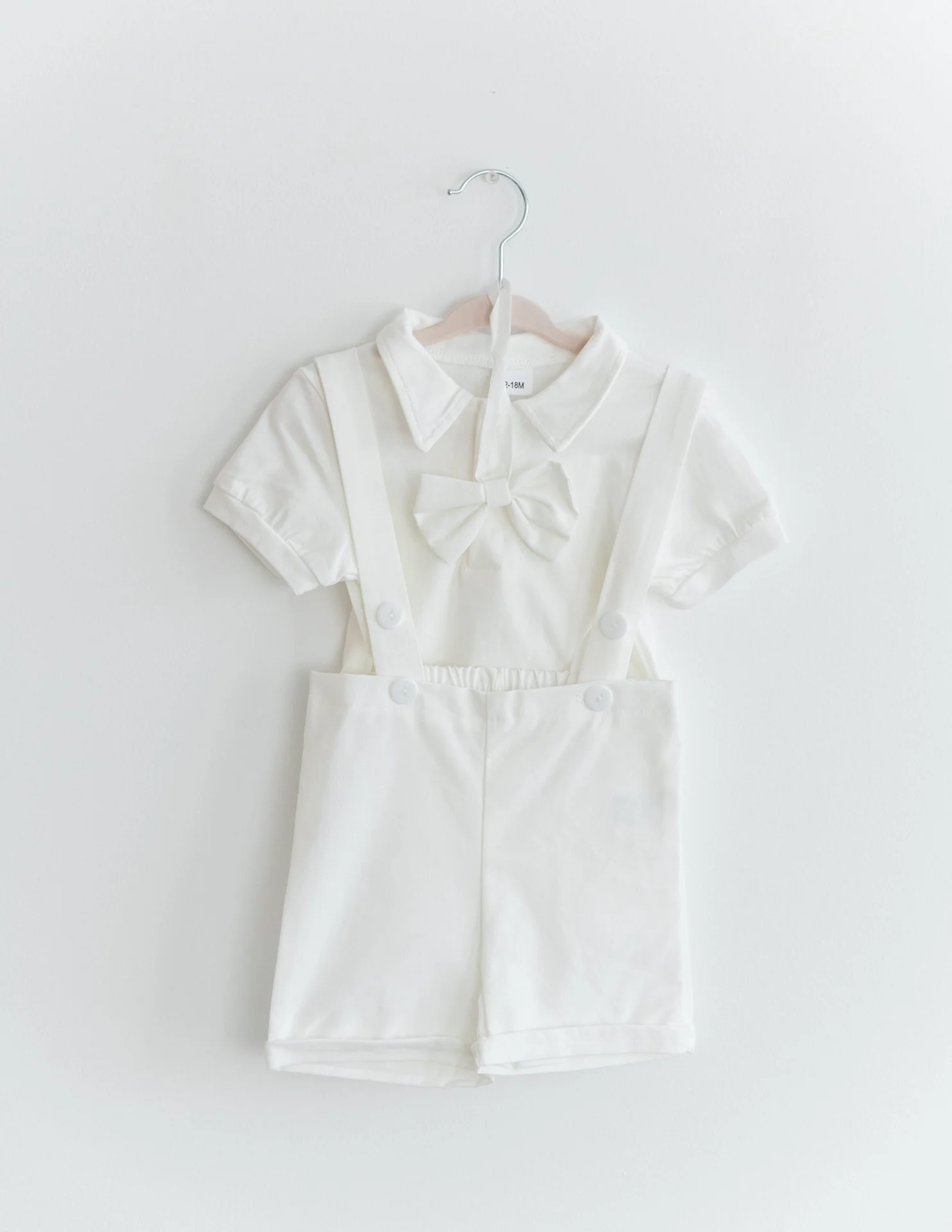 Boys set, 12-18 months, all white shorts, one piece shirt and bowtie