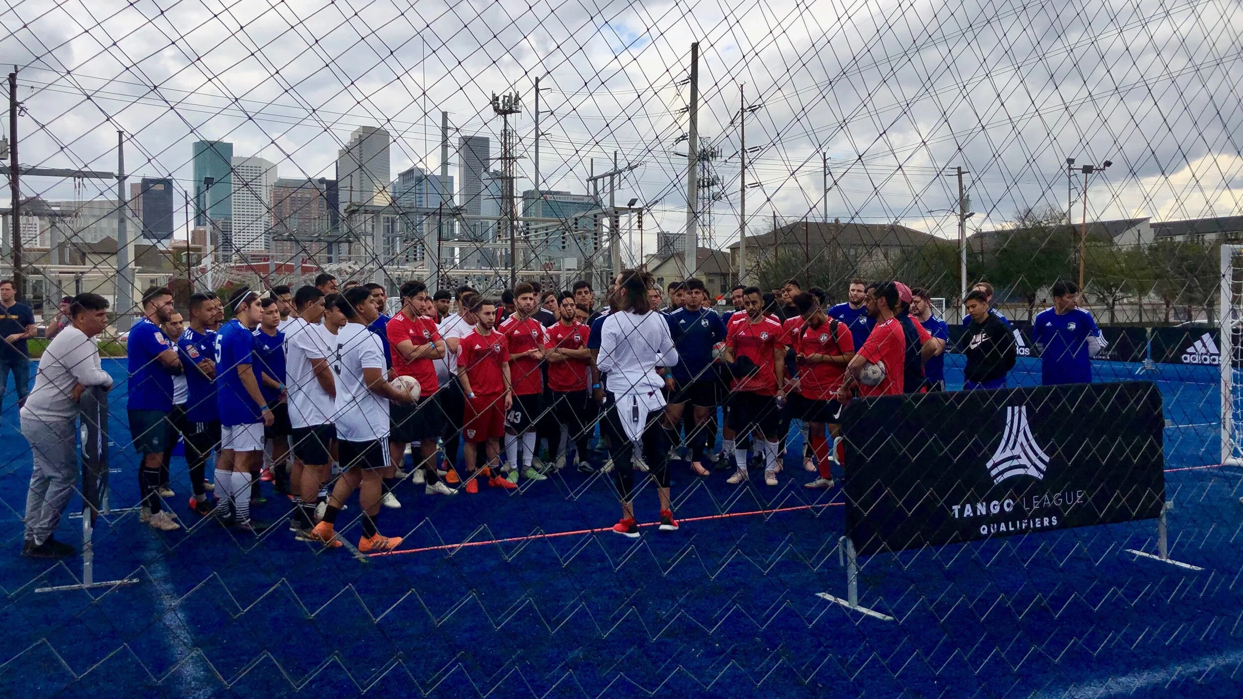 Teams getting a pep talk about sportsmanship before the event by our emcee. 2019