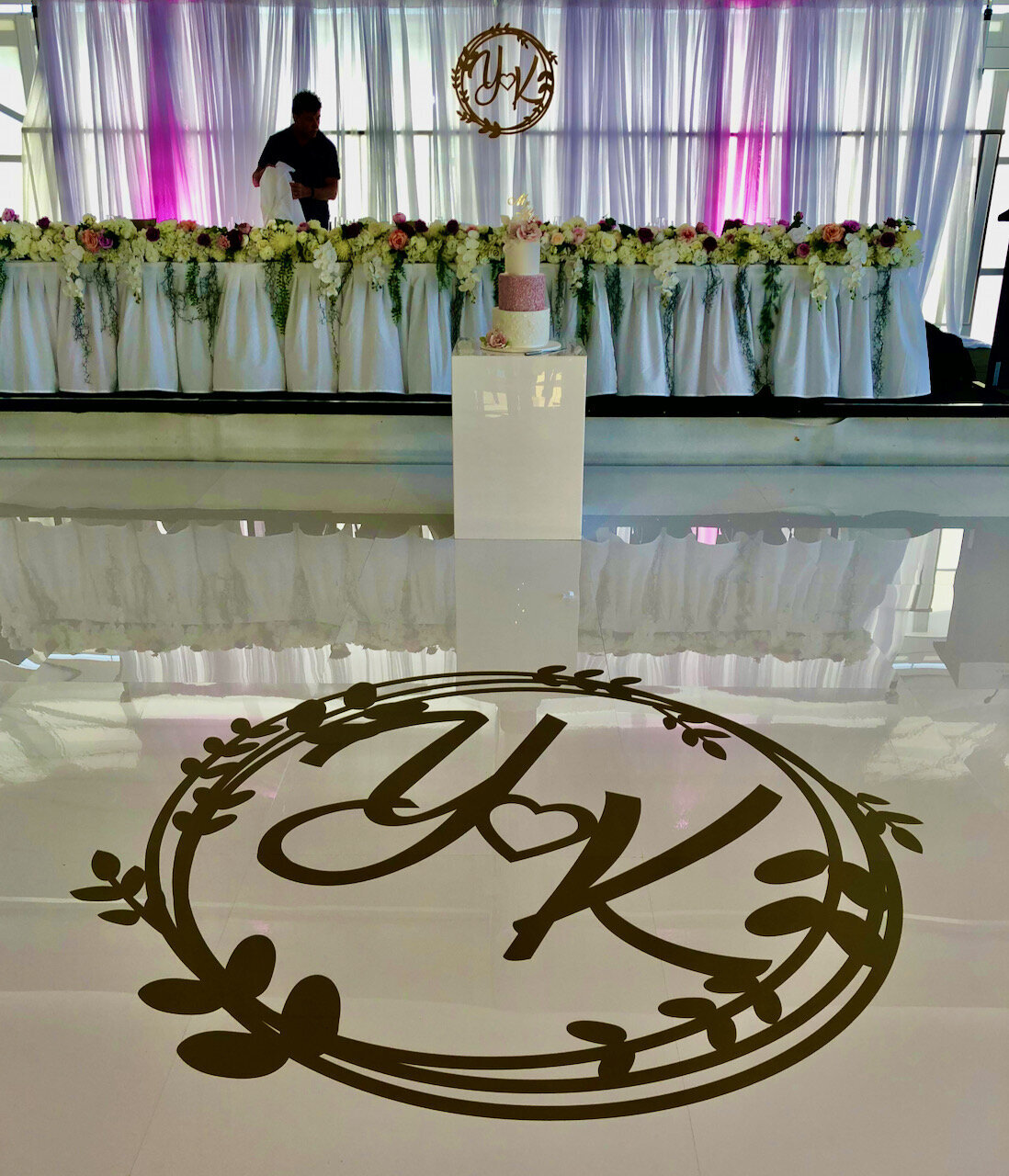 Dance floor decal gold vinyl on white acrylic 5.jpeg