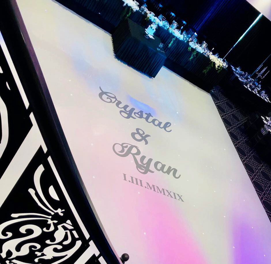 Dance floor decal silver vinyl on white acrylic.jpeg