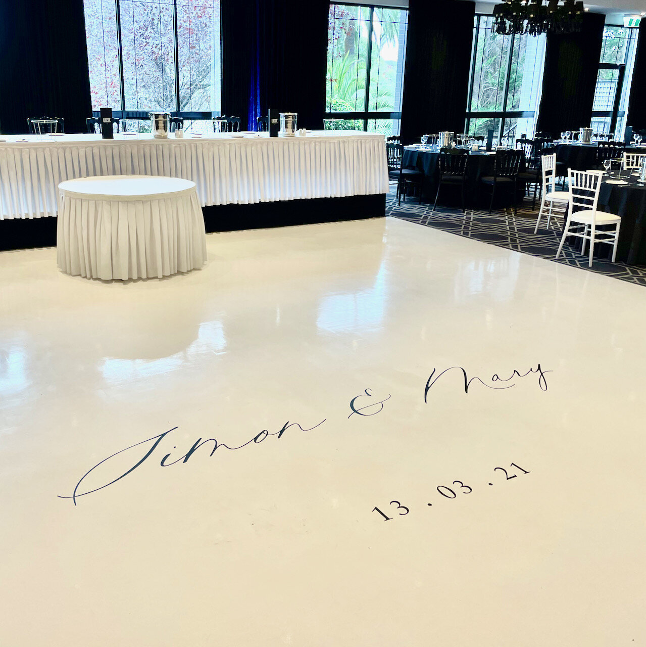 Wedding dance floor decal black vinyl Lakeside Events.jpeg