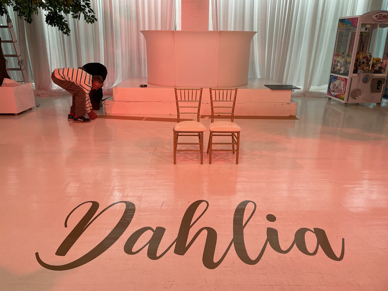Birthday dance floor decal gold vinyl Whitestone Reception.jpeg