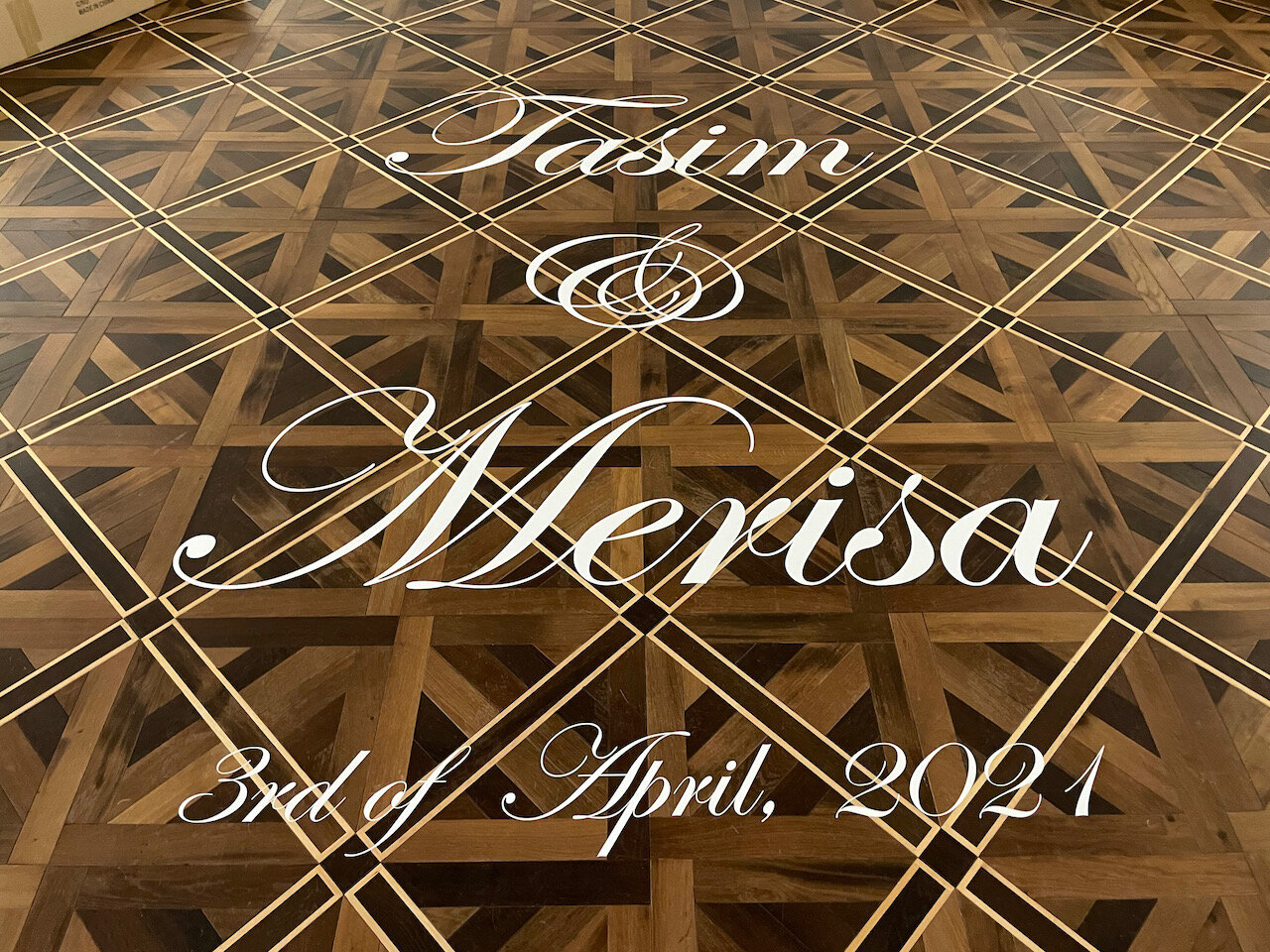 Wedding dance floor decal white vinyl Alencia Receptions.jpeg