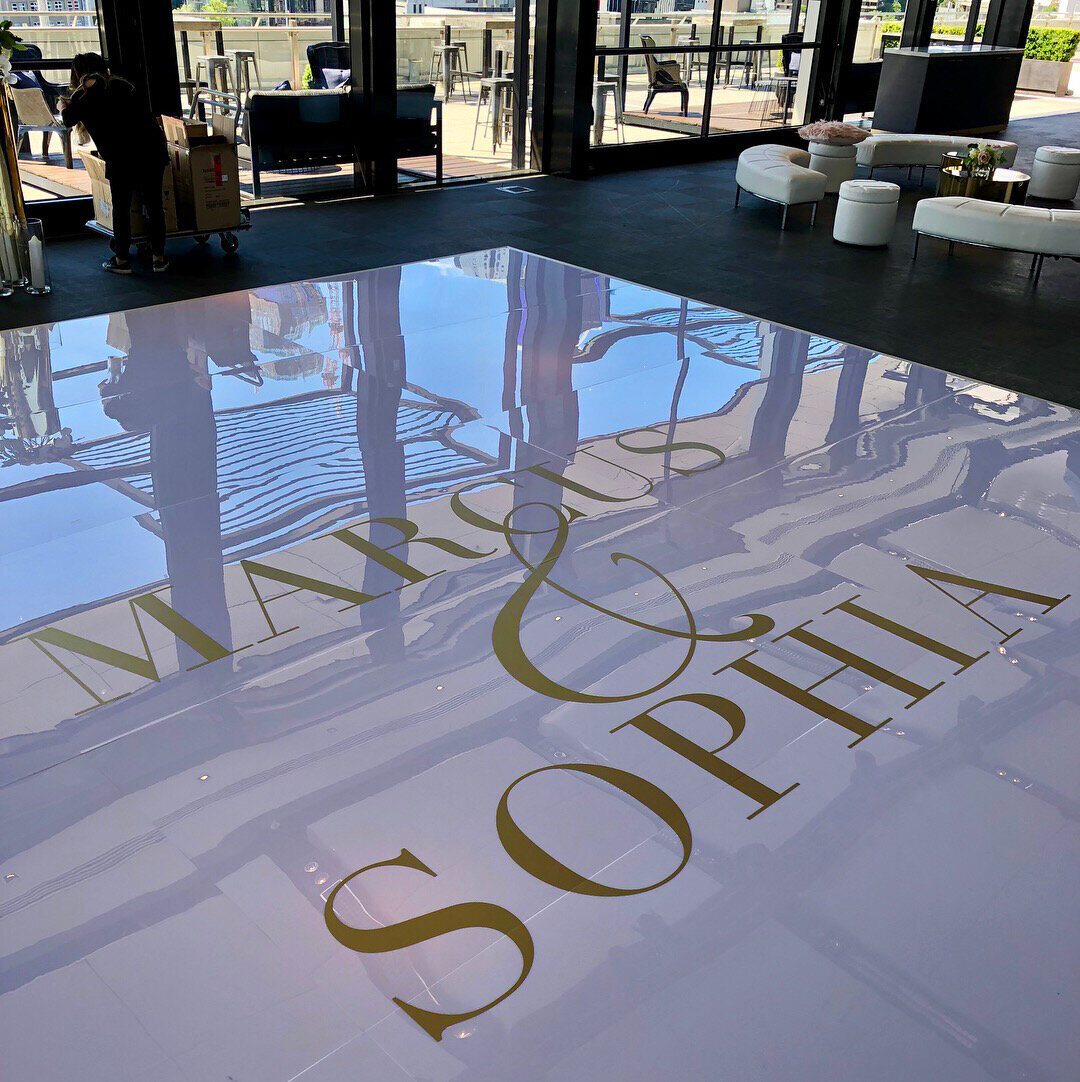 Dance floor decal gold vinyl on white acrylic 3.jpeg