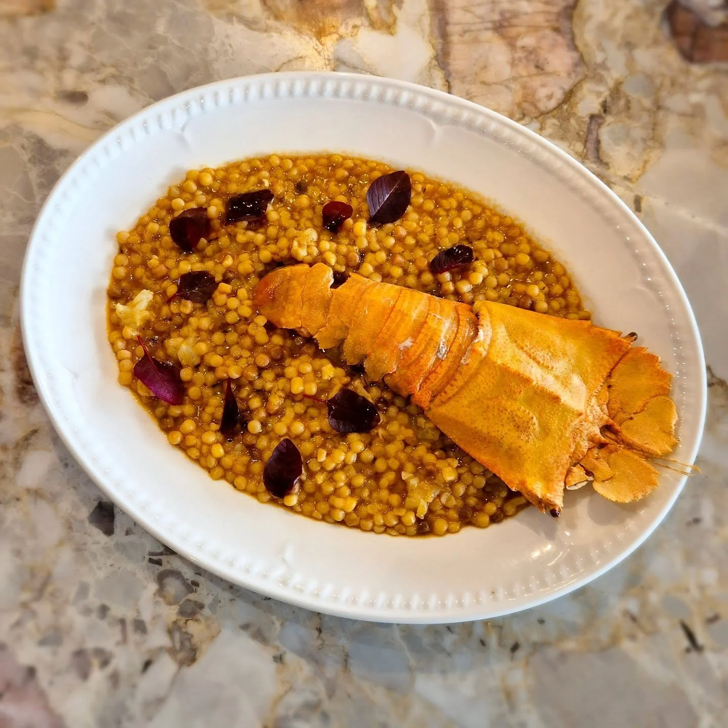 fregola, moreton bay bug, vino bianco, bisque, tomato tarragon butter
buon appetito