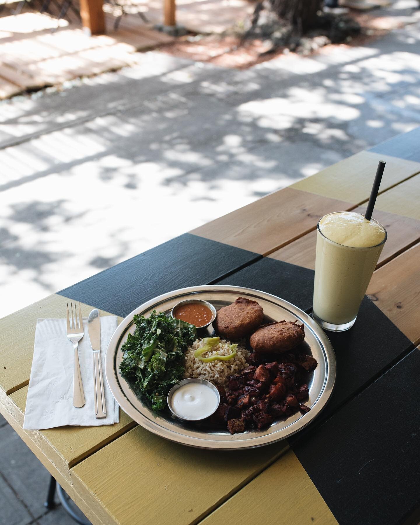 A Sudra classic, Chickpea Cutlet Plate with a Mango Lassi 😍 #thesudrapdx Open until 10 pm every day!