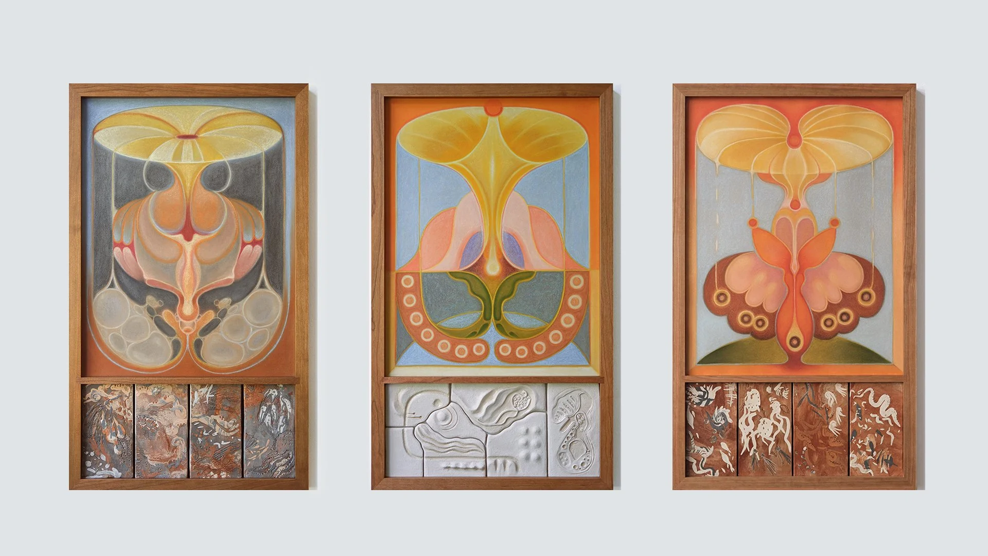 The Trinity, Pastel on Paper & Ceramic tiles, glazed, 2026 