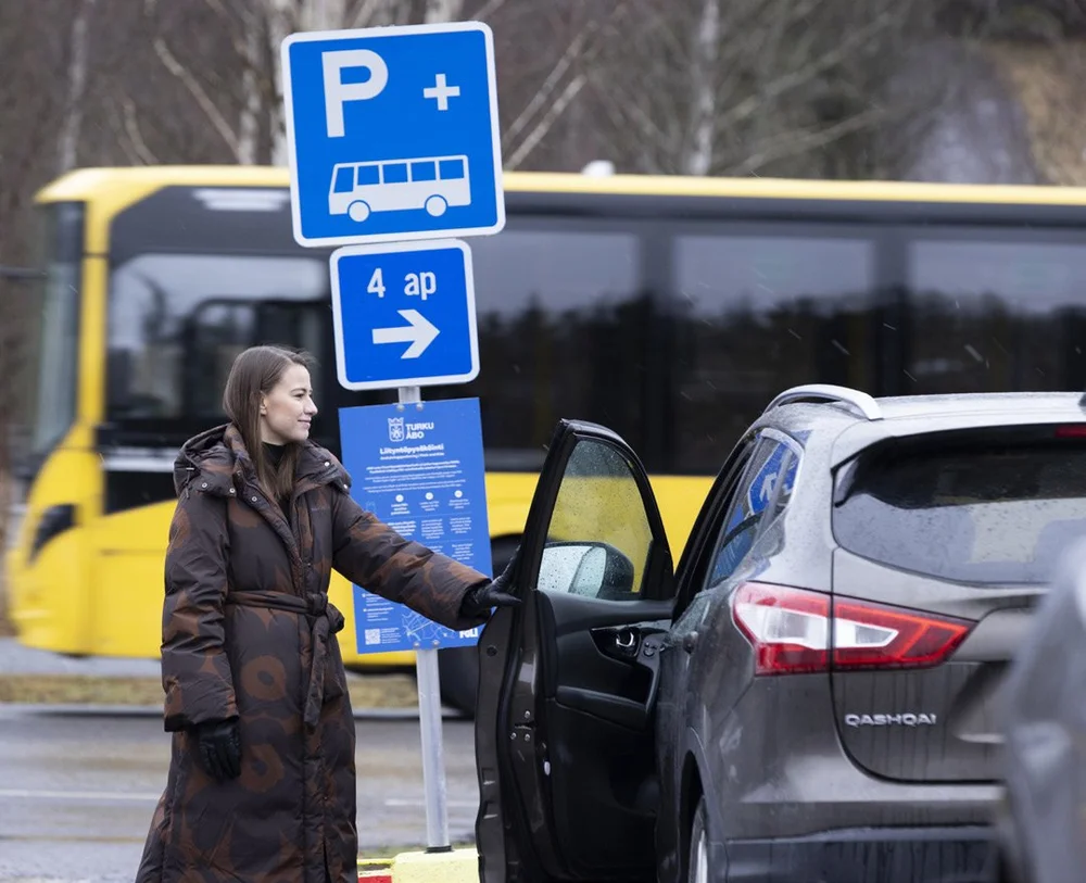 The park and ride location by K-Market Hirvensalo (Finland)
