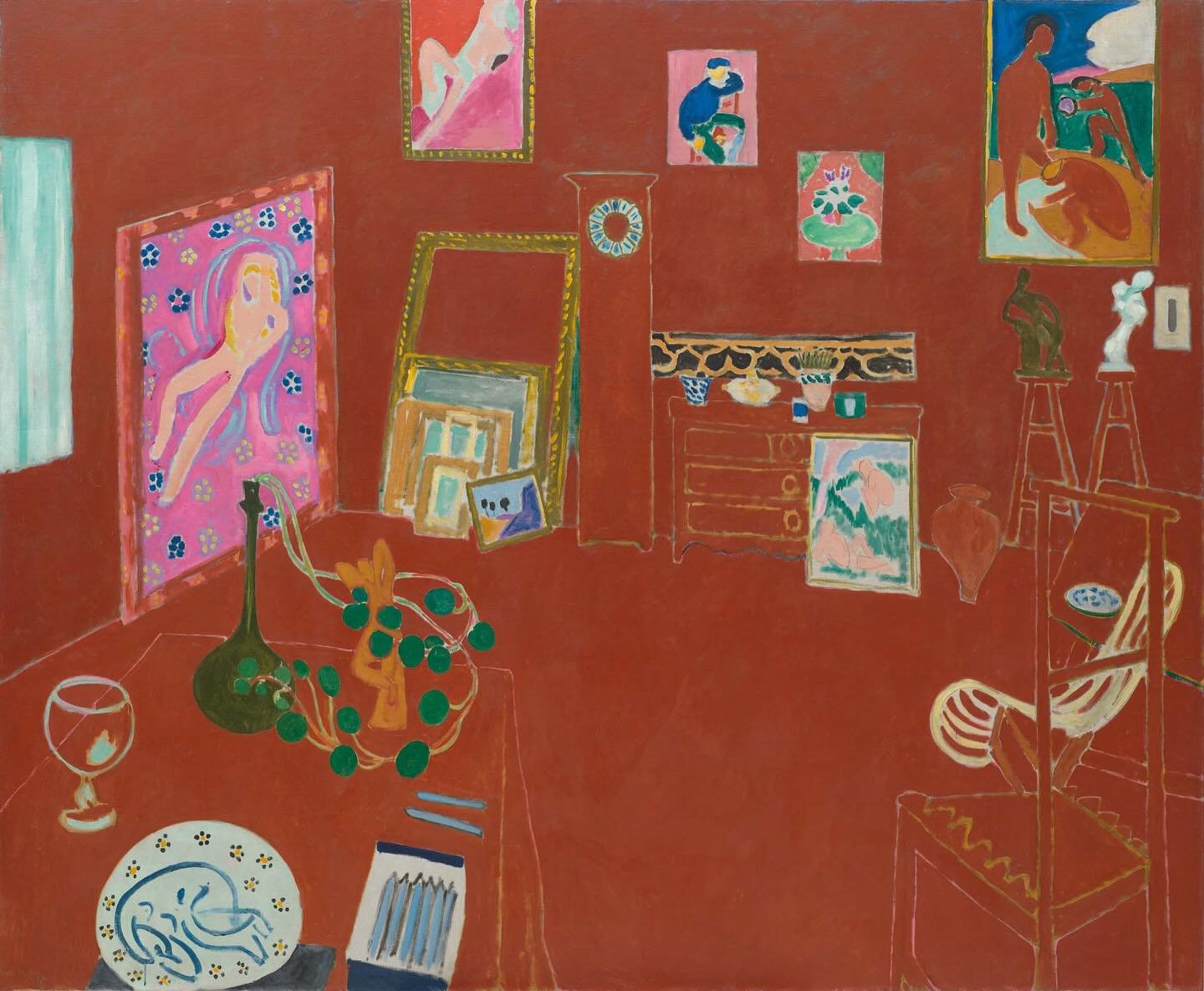 Of Matisse&rsquo;s &ldquo;The Red Studio&rdquo;, @danishoriginals guest @nikolajhess explains &ldquo;It wasn&rsquo;t red from the beginning. This layer of paint was applied later. When it was done, he painted it red. He changed the whole painting. He