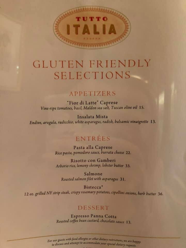 Tutto Italia Gluten Free Lunch and Dinner Menu — Gluten Free & Dairy Free  at WDW