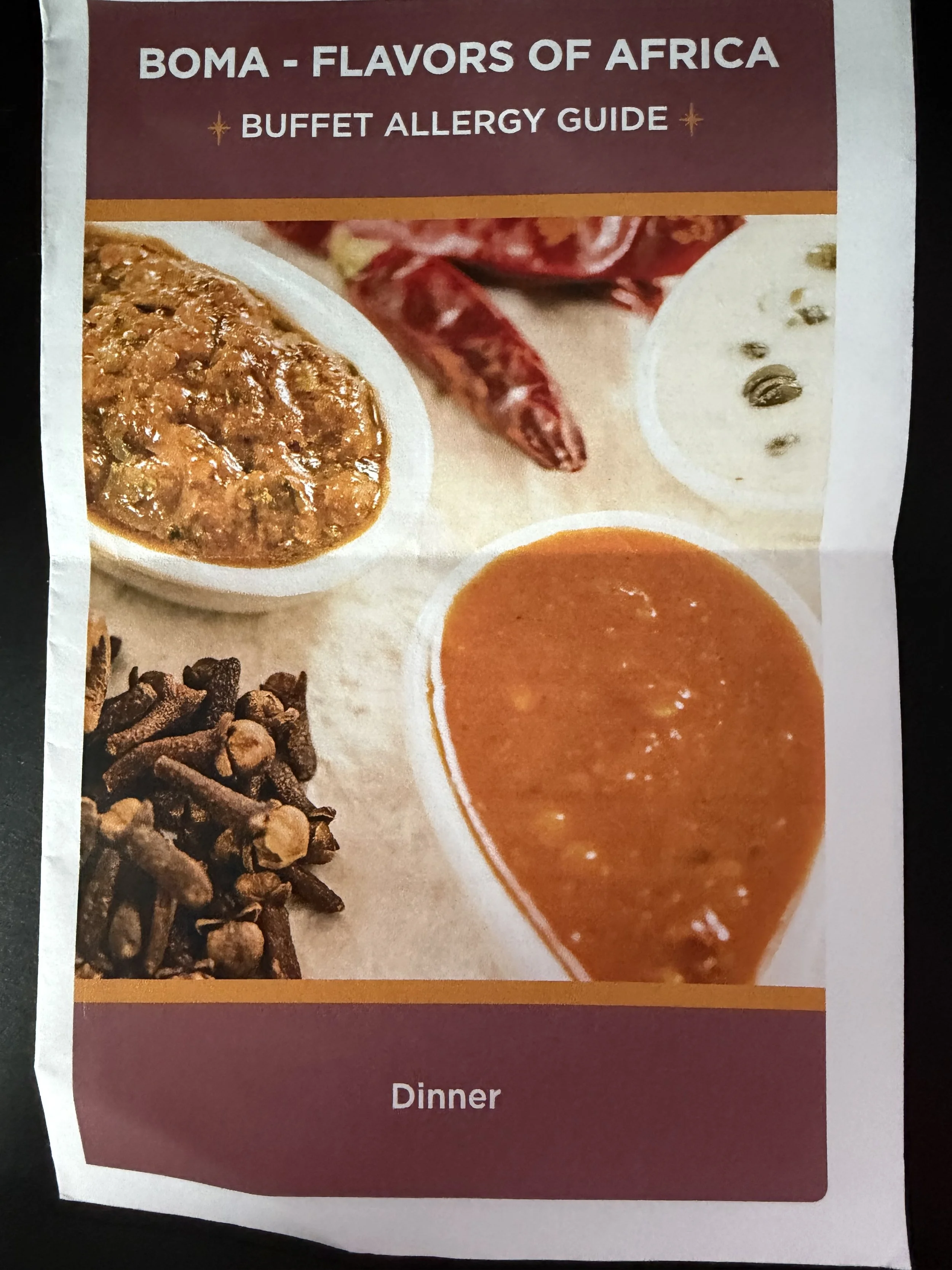 Boma Dinner Allergen Guide