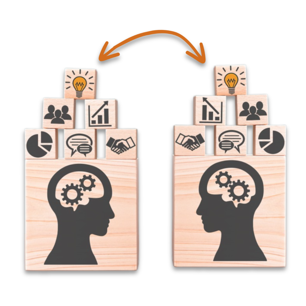 Blocks showing icons depicting a knowledge transfer