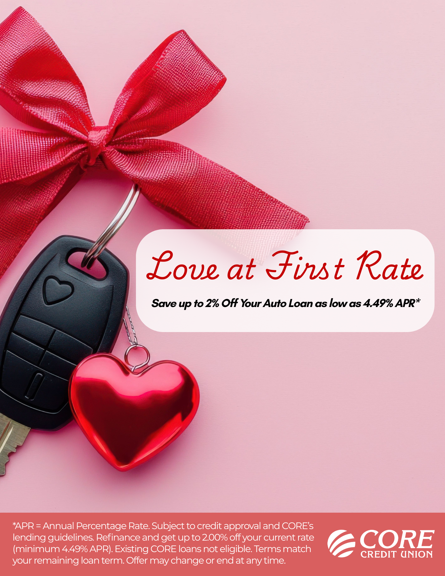 Red bow with a set of keys and a heart keychain