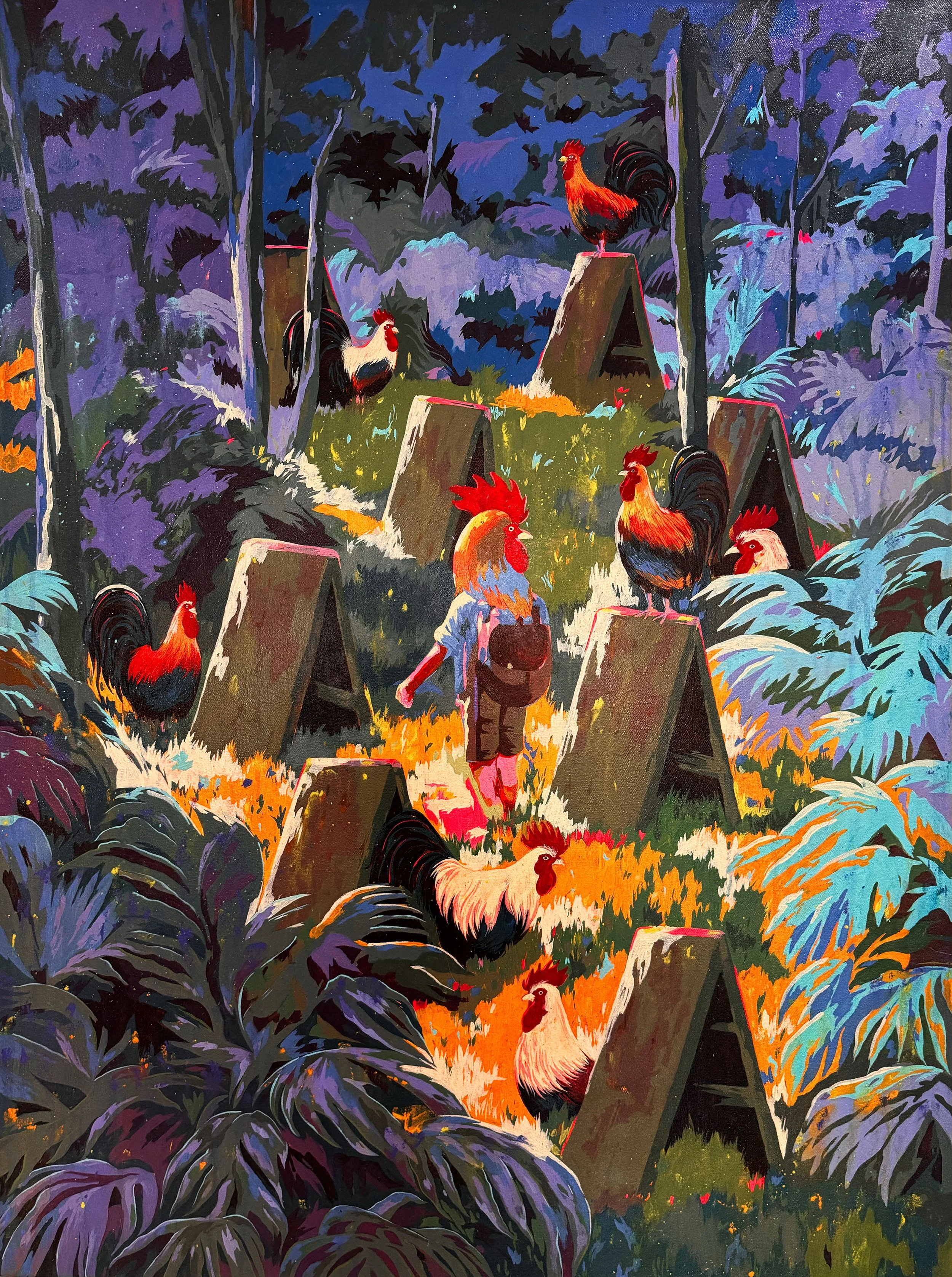 among unfamiliar kin. Acrylic on canvas. 91.44 x 122 cm