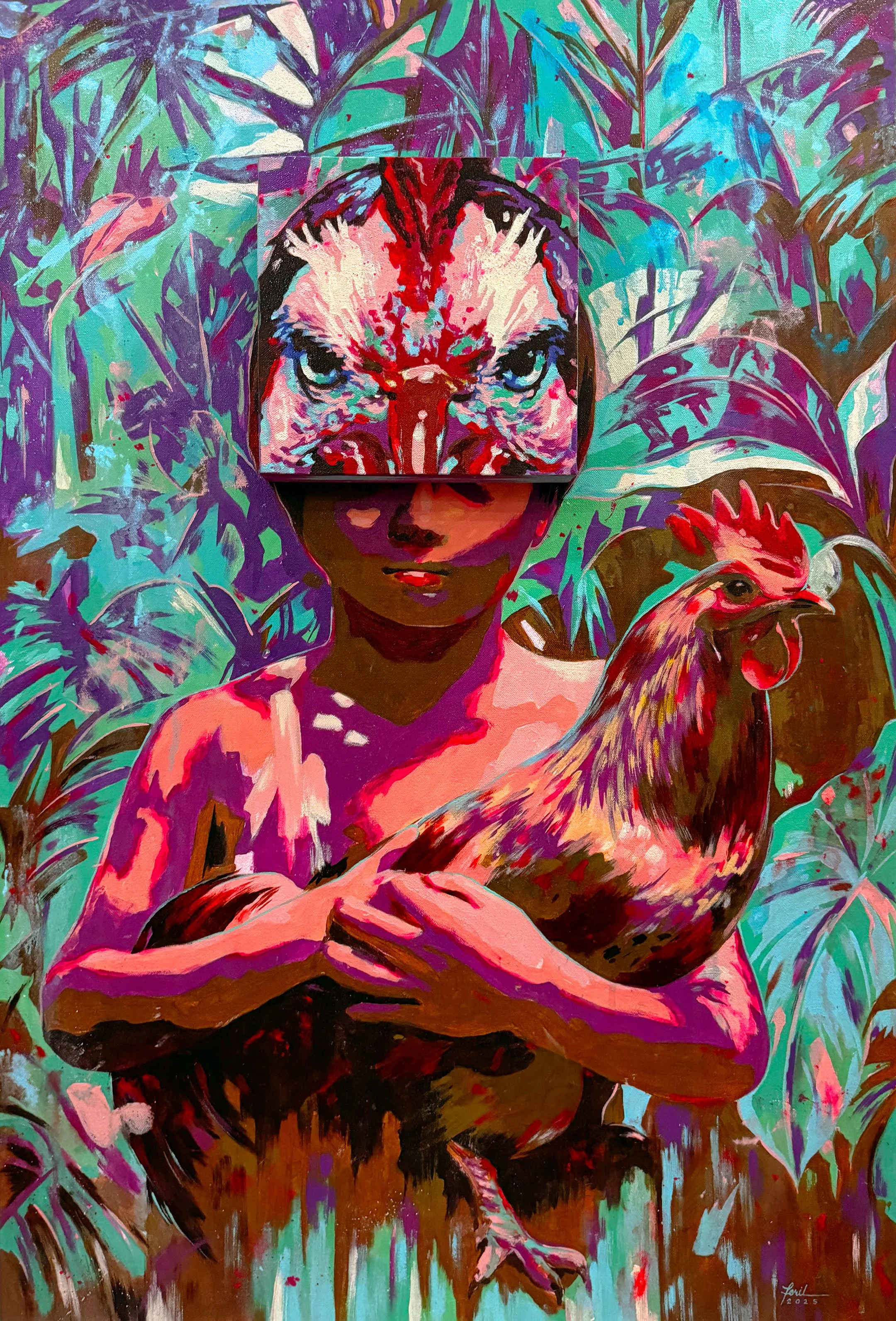 Amongst Those Who Crow. Acrylic on canvas. 8 x 8 in mounted on 24 x 36 in.