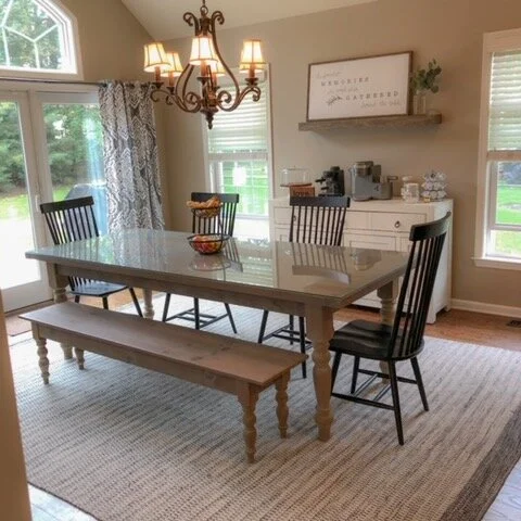 Belle Haven turned leg table and bench lime wash finish.jpeg