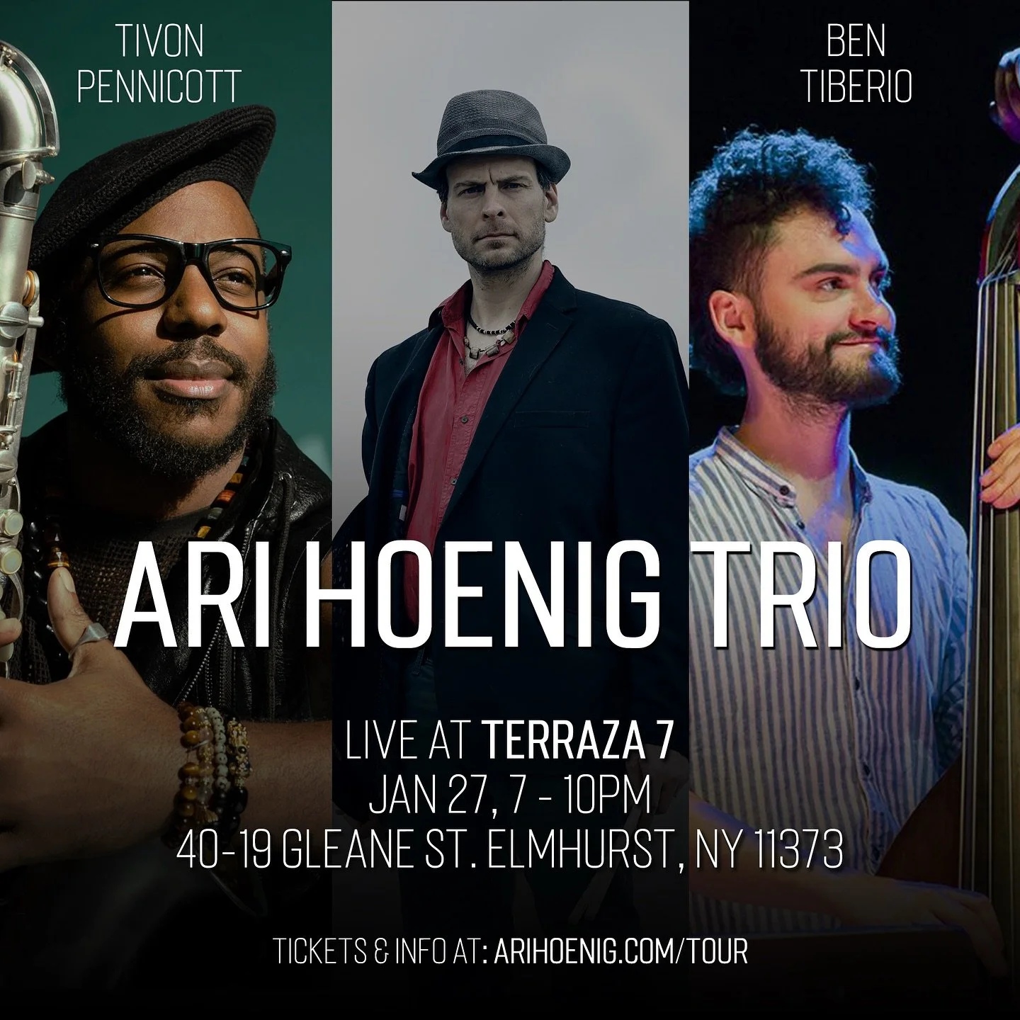 Trio with @tivon_bzz &amp; @bentibs is coming to @terraza_7 on Jan 27th. Sets at 7 &amp; 9 PM, see you there!