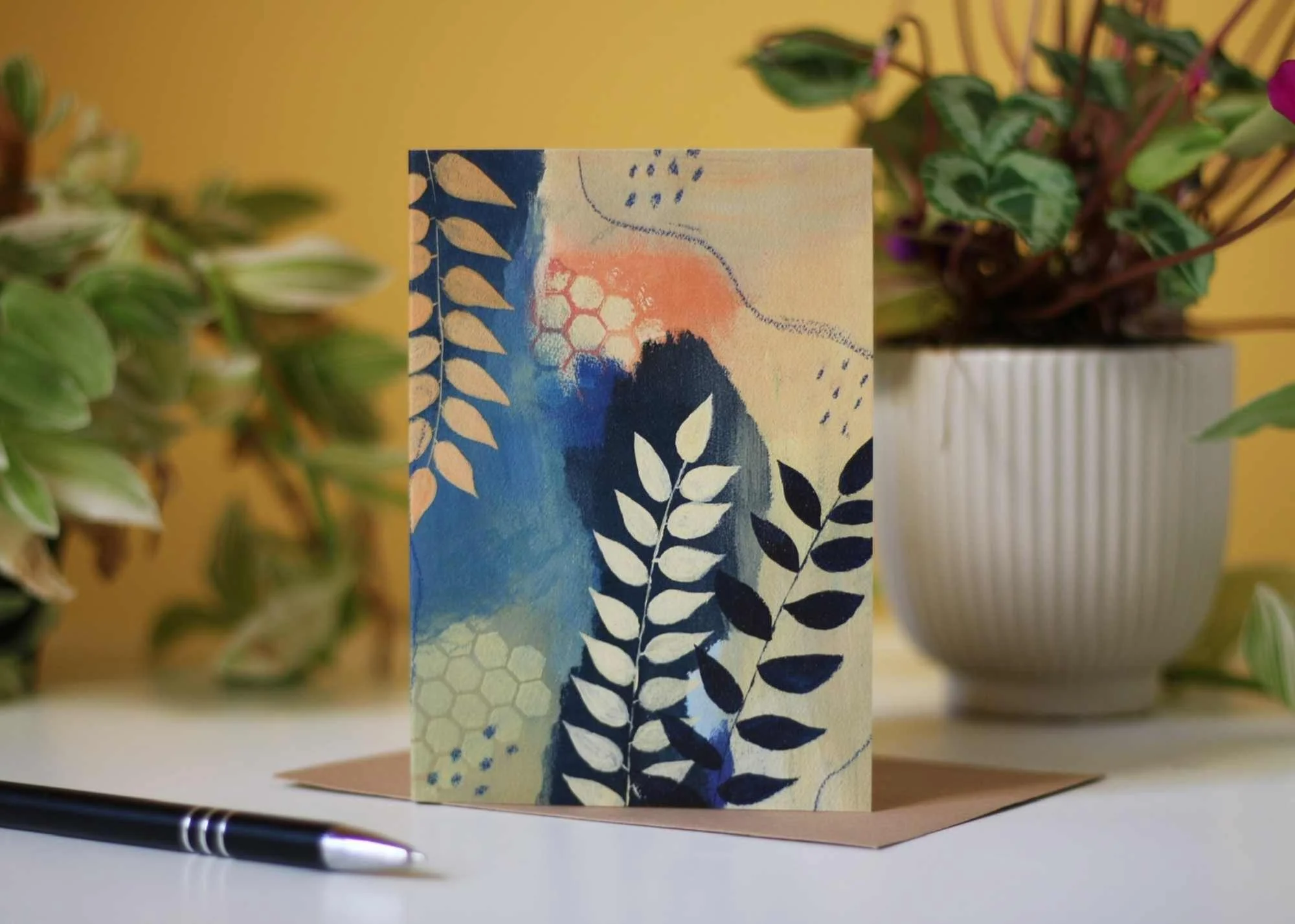 Blue Abstract Botanical Notecard