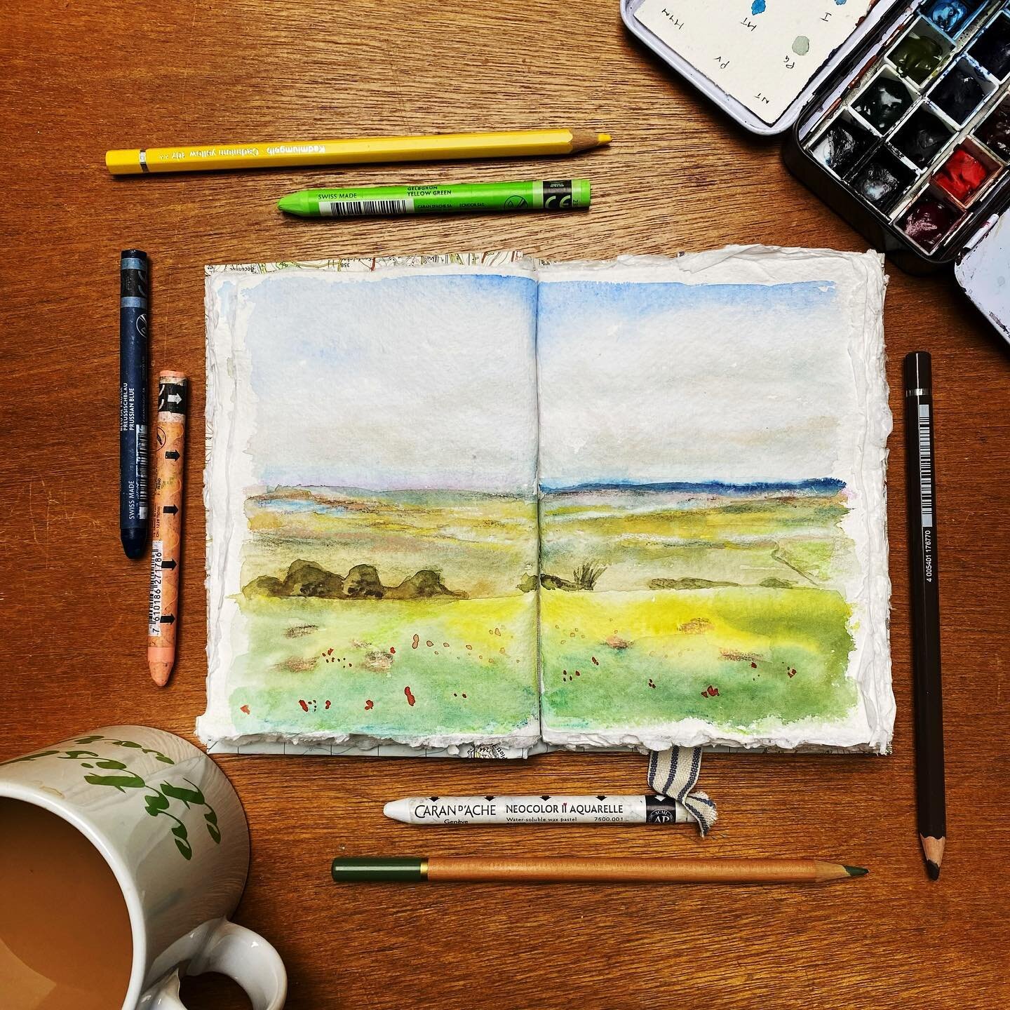 I&rsquo;m exploring more of my local landscape. I added the poppies as it felt appropriate for rememberance. This is created with mixed media on rough paper. 51/132

#buckinghamshirelandscape #bucksart #sketchbook #sketchbookart #dailyartchallenge #s